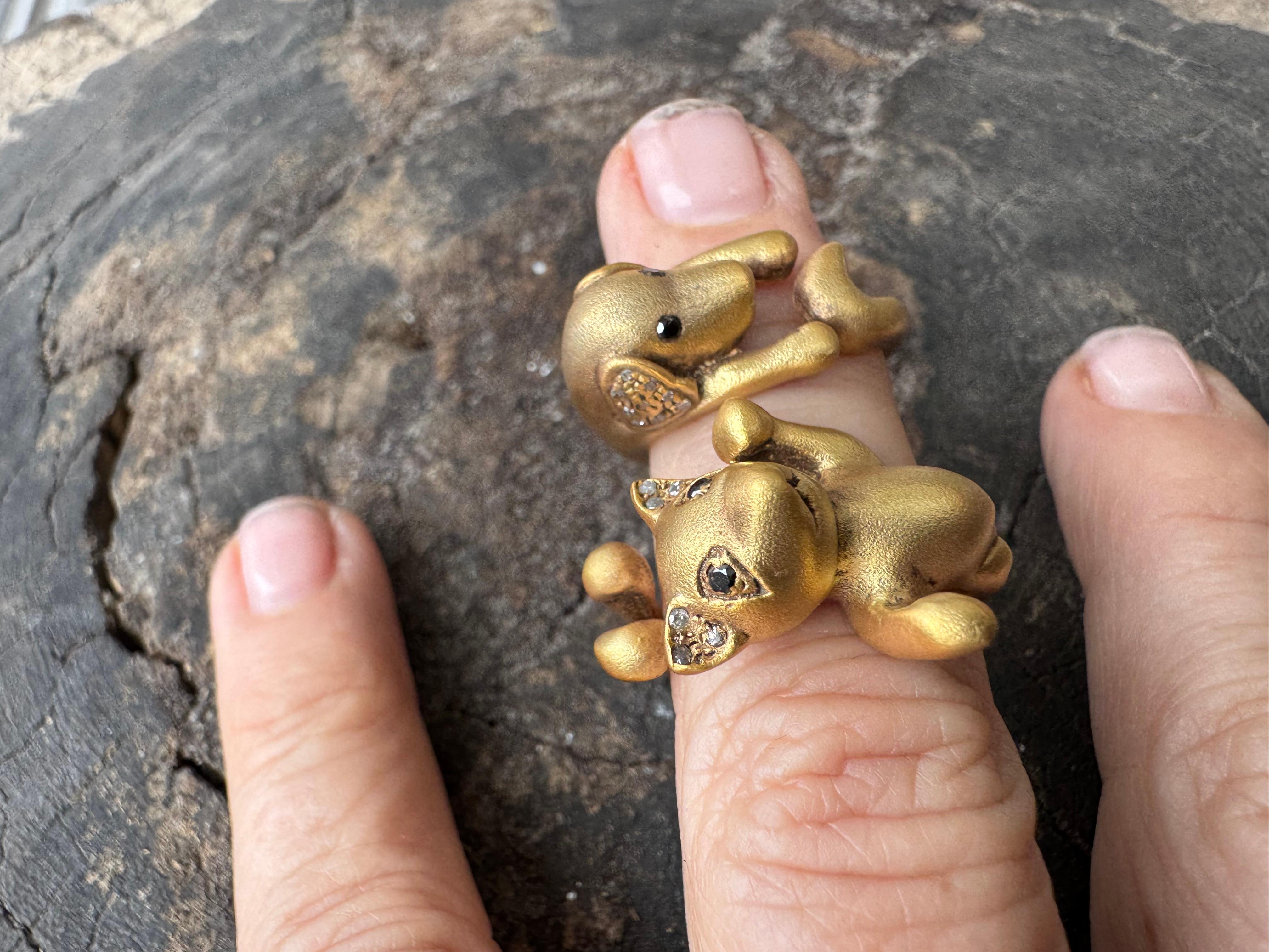 Contemporary Gold Vermeil Cat & Dog rings For Sale