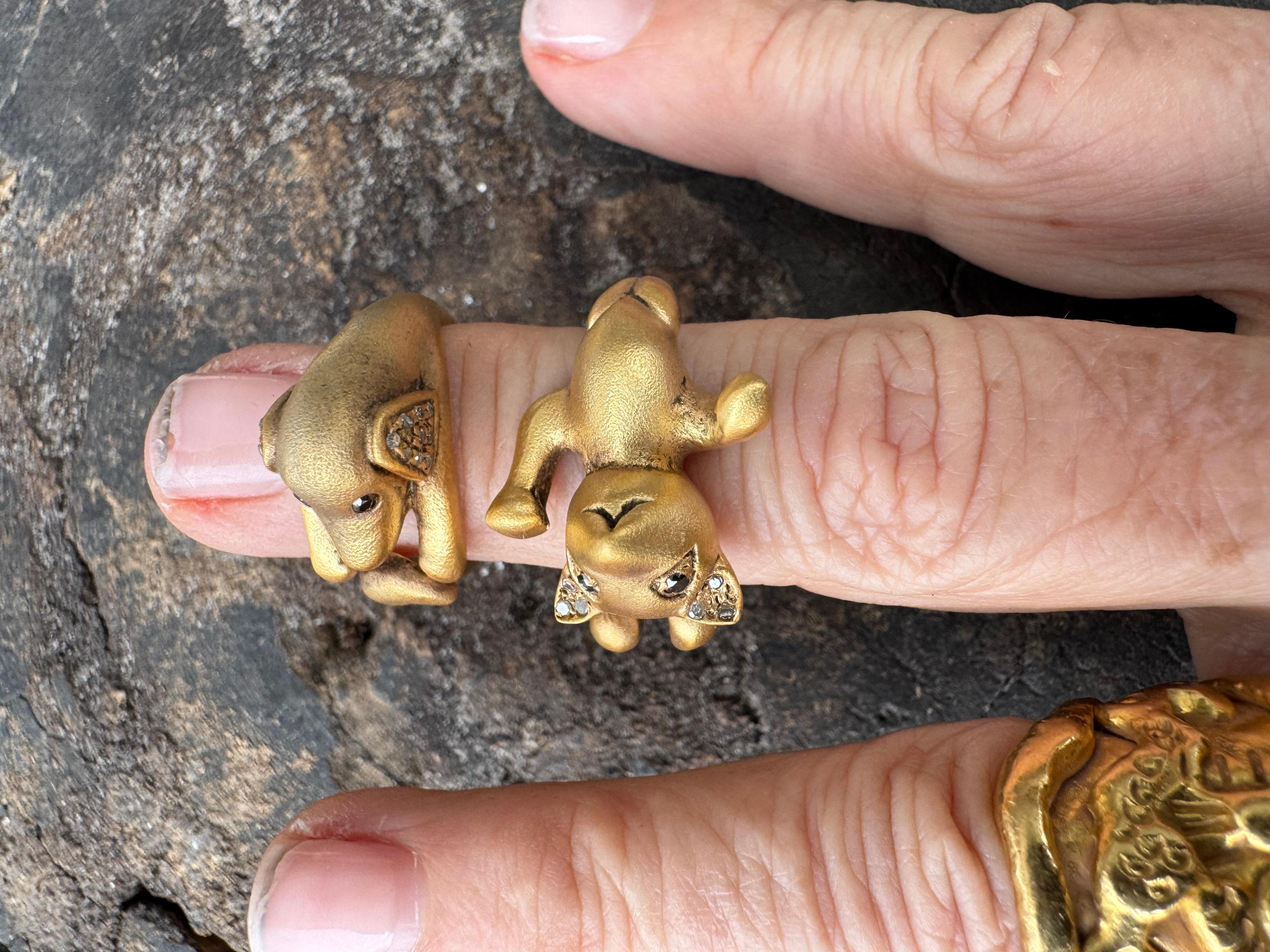 Round Cut Gold Vermeil Cat & Dog rings For Sale