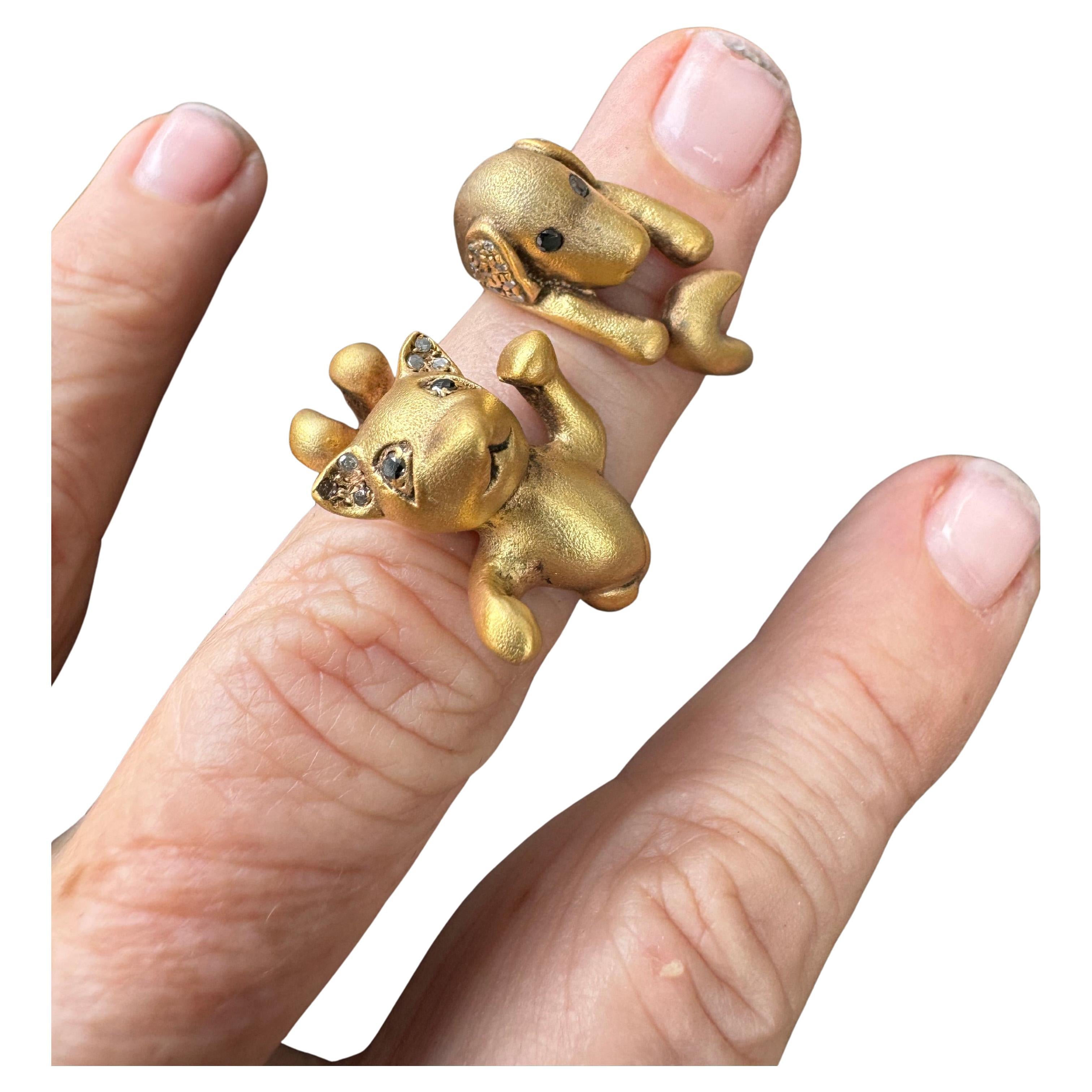 Gold Vermeil Cat & Dog rings For Sale