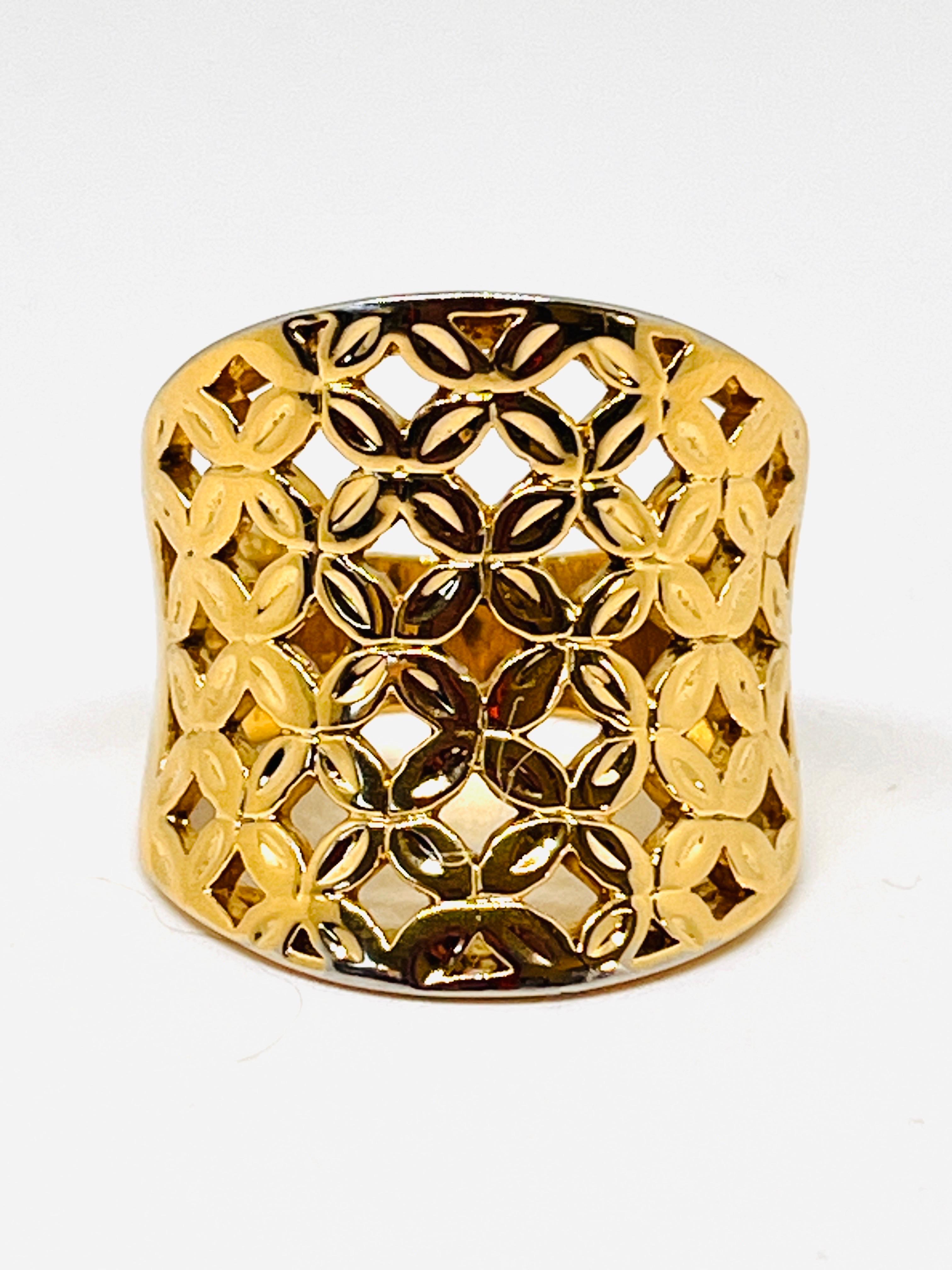 Anello a sigaro in vermeil dorato, design floreale a reticolo, argento 925, misura 8,75 in vendita 5