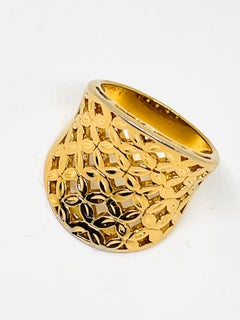 Gold Vermeil Cigar Ring, Floral Lattice Design, 925 Sterling Silver, Size 8.75