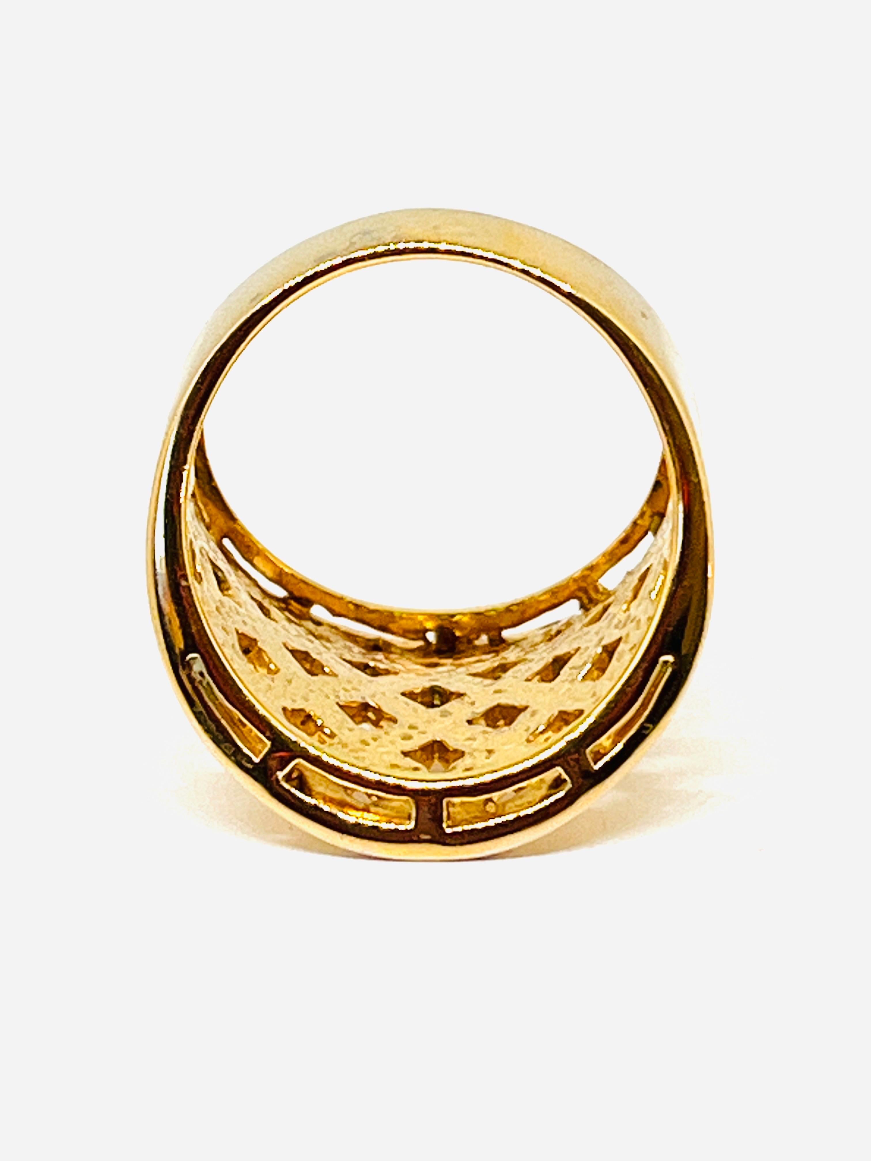 Contemporaneo Anello a sigaro in vermeil dorato, design floreale a reticolo, argento 925, misura 8,75 in vendita