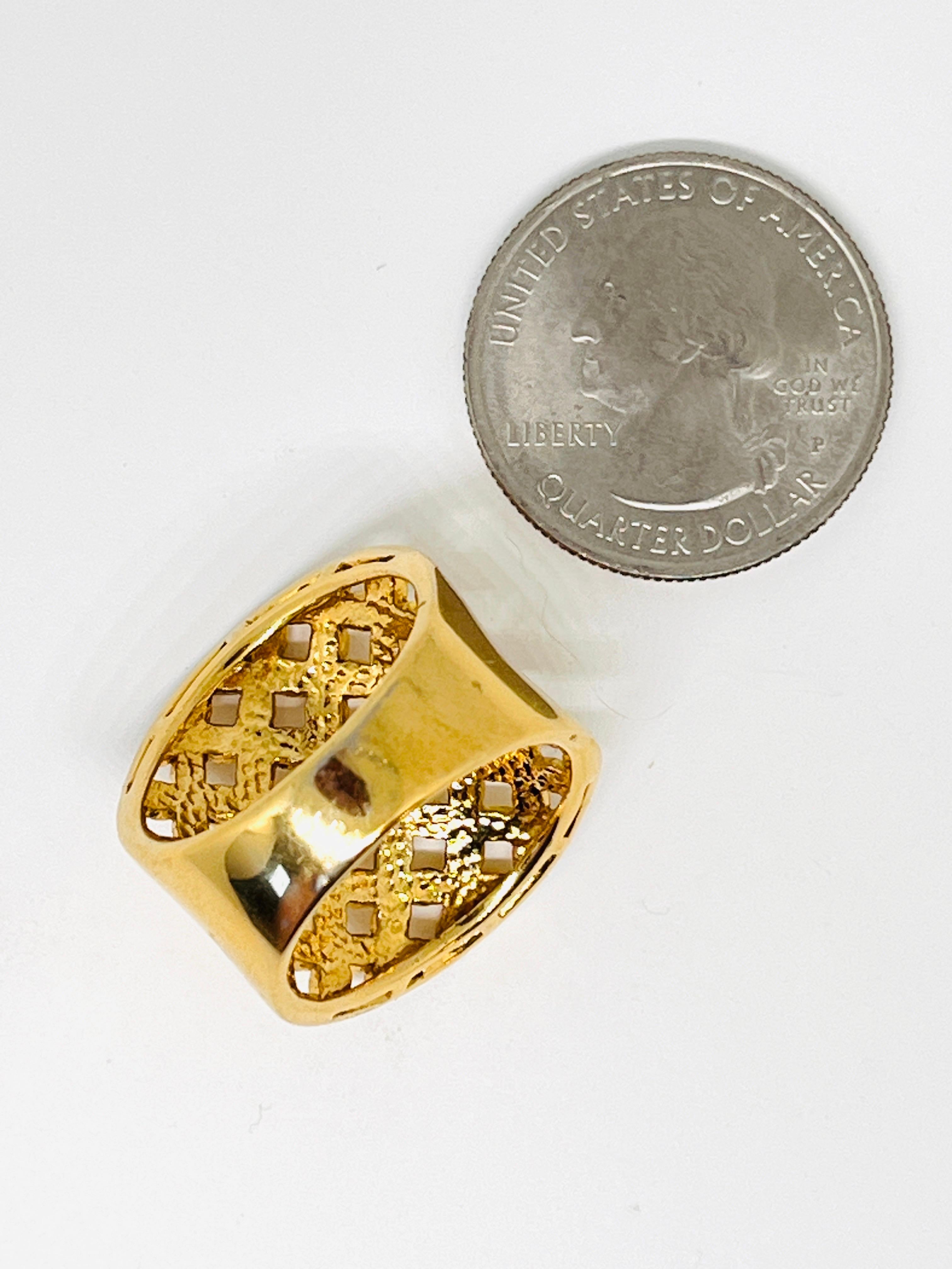 da uomo o donna Anello a sigaro in vermeil dorato, design floreale a reticolo, argento 925, misura 8,75 in vendita