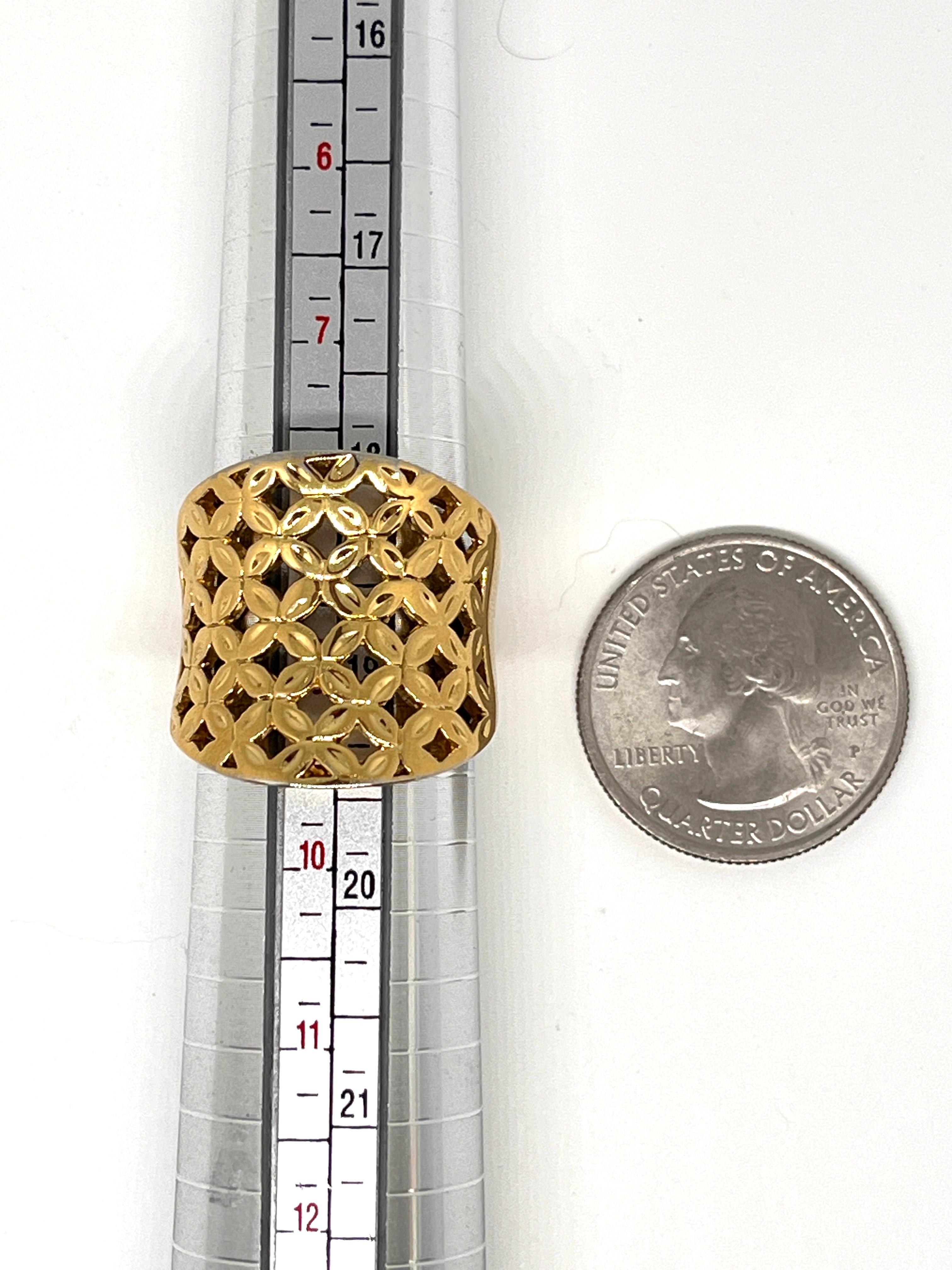 Anello a sigaro in vermeil dorato, design floreale a reticolo, argento 925, misura 8,75 in vendita 2
