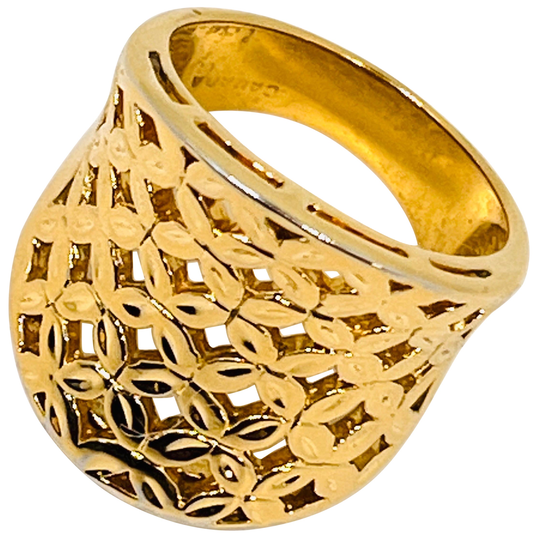 Anello a sigaro in vermeil dorato, design floreale a reticolo, argento 925, misura 8,75 in vendita
