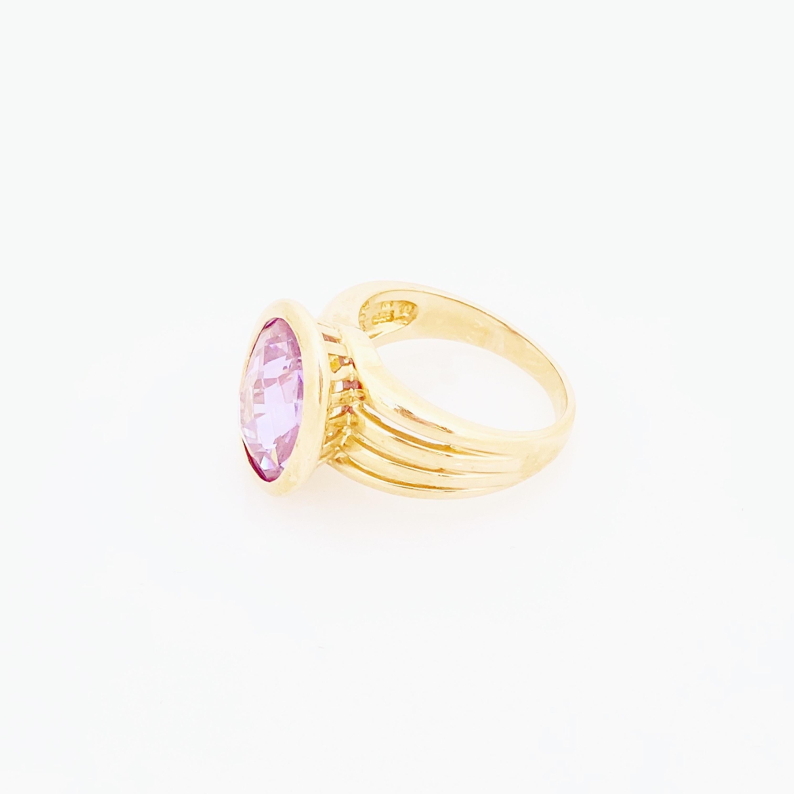 Gold Vermeil Cocktail Ring With Faceted Pink Crystal (Size 9.5), 1980s In Good Condition For Sale In McKinney, TX