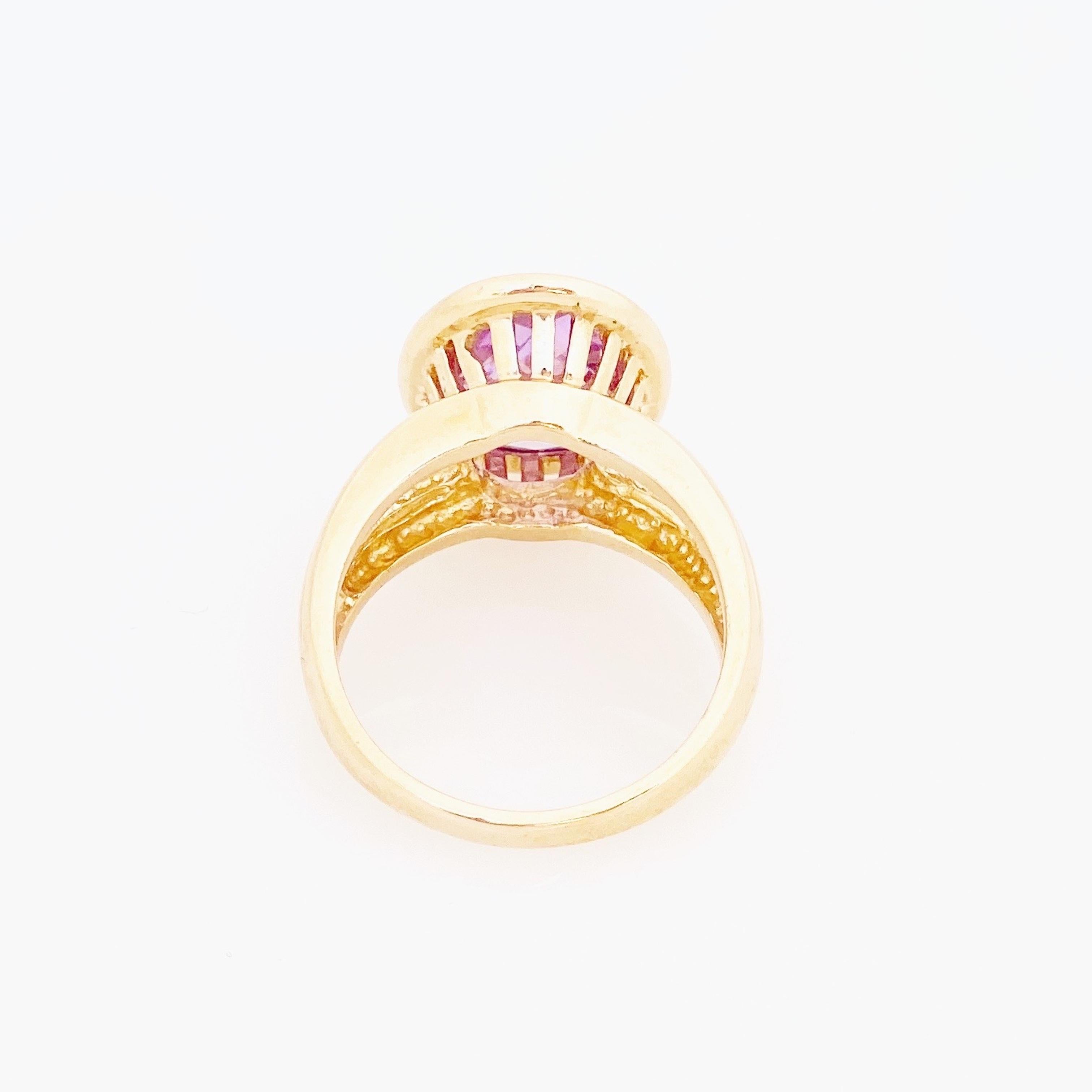 Women's Gold Vermeil Cocktail Ring With Faceted Pink Crystal (Size 9.5), 1980s For Sale