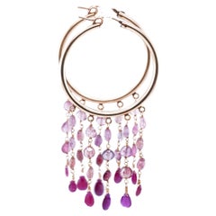 Gold Vermeil Hoops with Faceted Pink Tourmaline Beaded Fringe