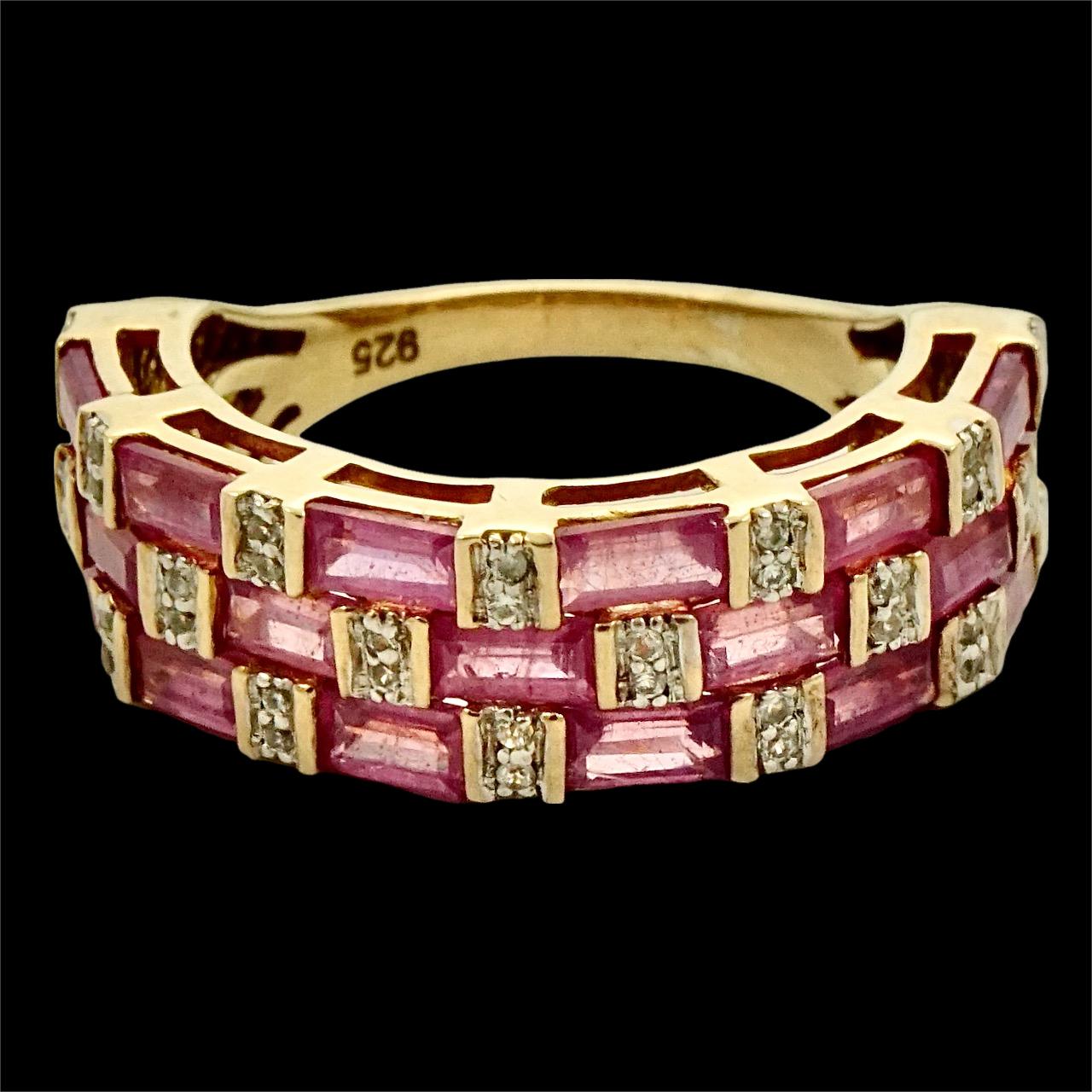 Gold Vermeil auf Sterling Silber Klarer und rosa Baguette Strass Kleid Ring mit Strass im Angebot 6
