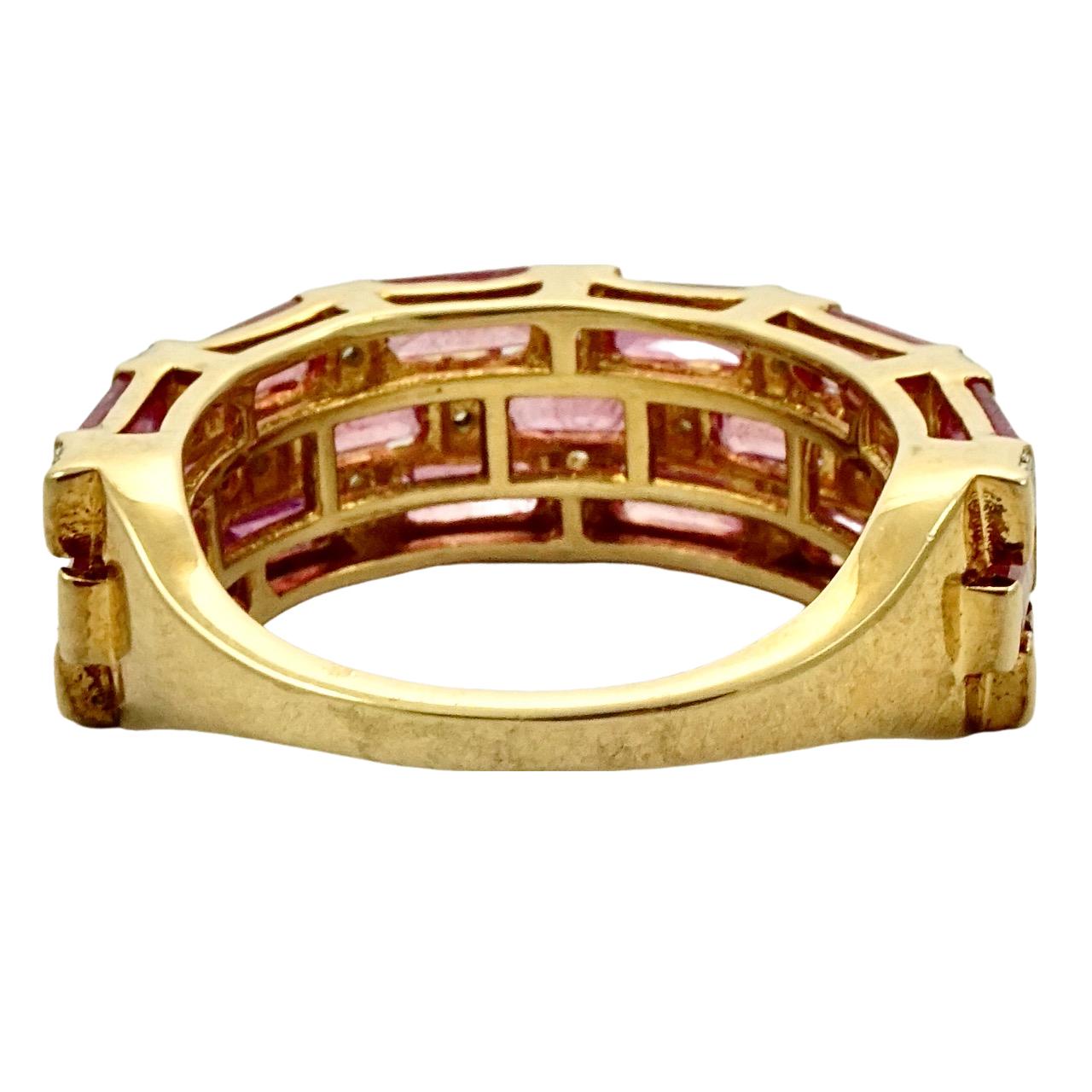 Gold Vermeil auf Sterling Silber Klarer und rosa Baguette Strass Kleid Ring mit Strass im Angebot 1