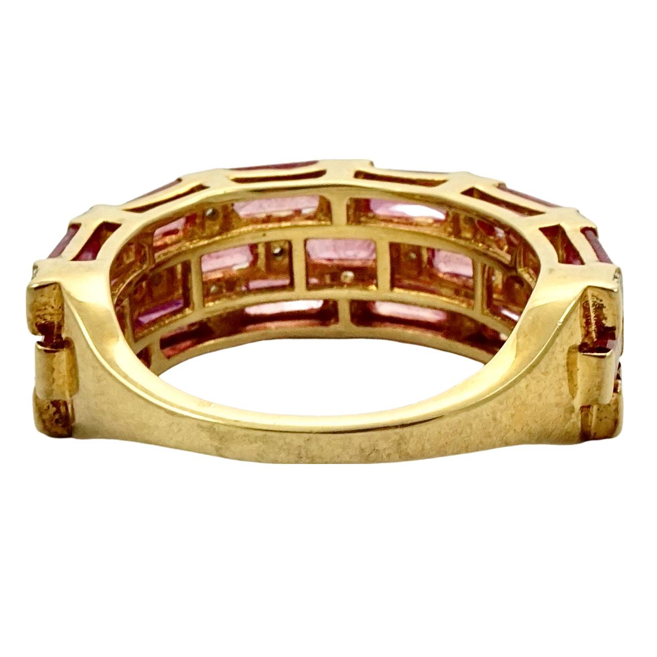 Anello in vermeil d'oro su argento chiaro e rosa con strass Baguette in vendita 1