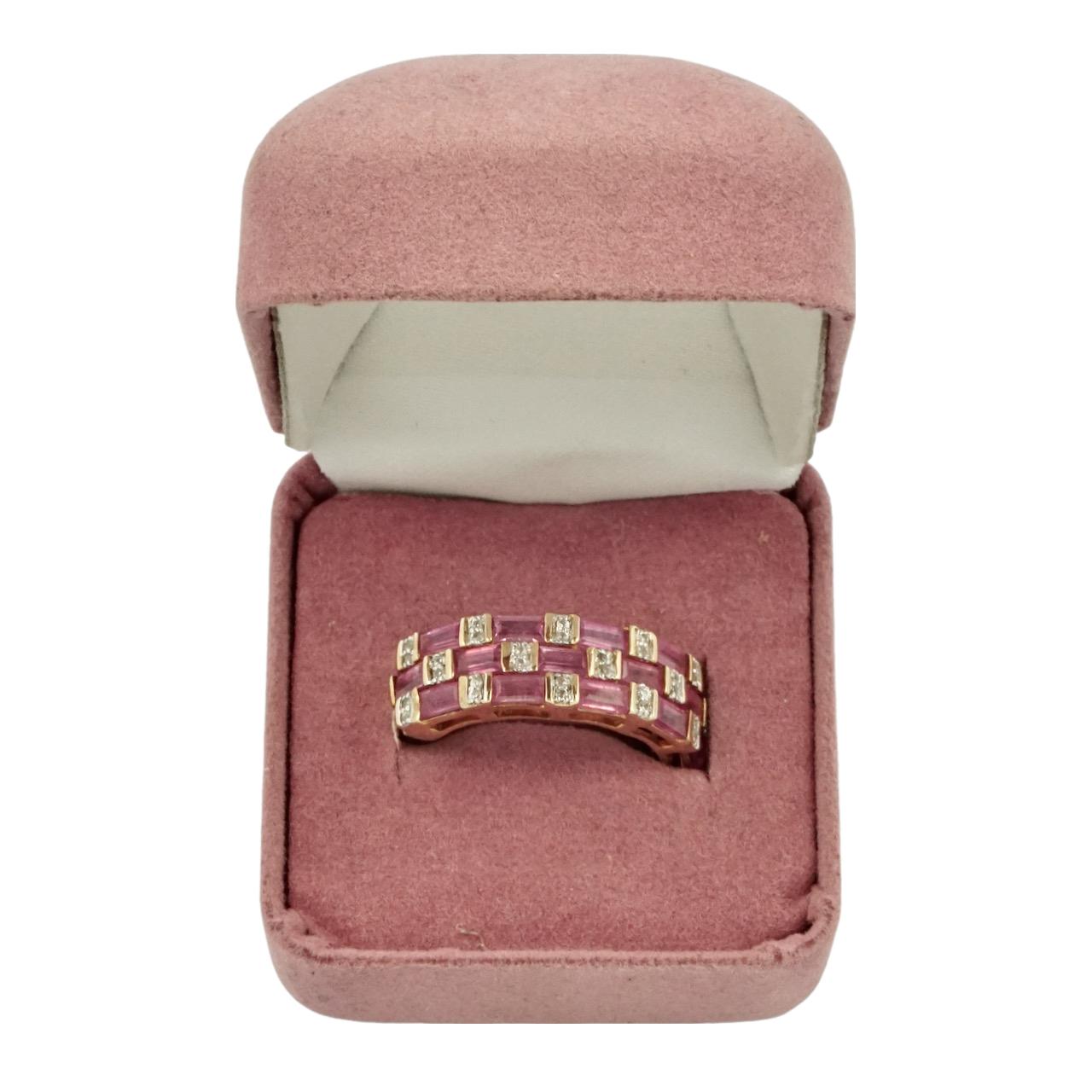 Gold Vermeil auf Sterling Silber Klarer und rosa Baguette Strass Kleid Ring mit Strass im Angebot 4