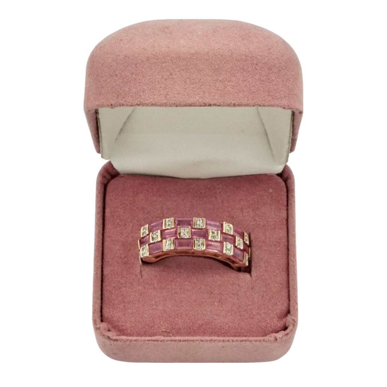 Anello in vermeil d'oro su argento chiaro e rosa con strass Baguette in vendita 4