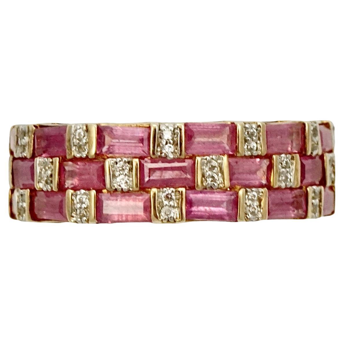 Gold Vermeil auf Sterling Silber Klarer und rosa Baguette Strass Kleid Ring mit Strass im Angebot