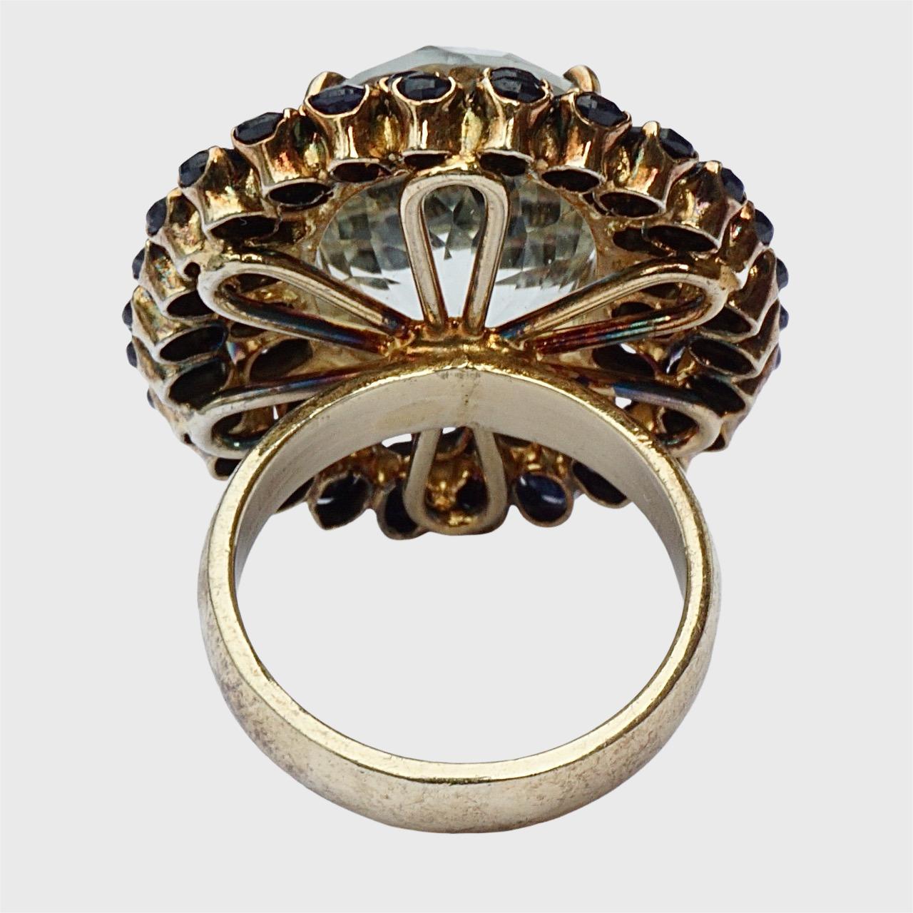 da uomo o donna Anello Cocktail in Vermeil d'Oro su Argento Sterling Quarzo al Limone e Zaffiro Blu in vendita