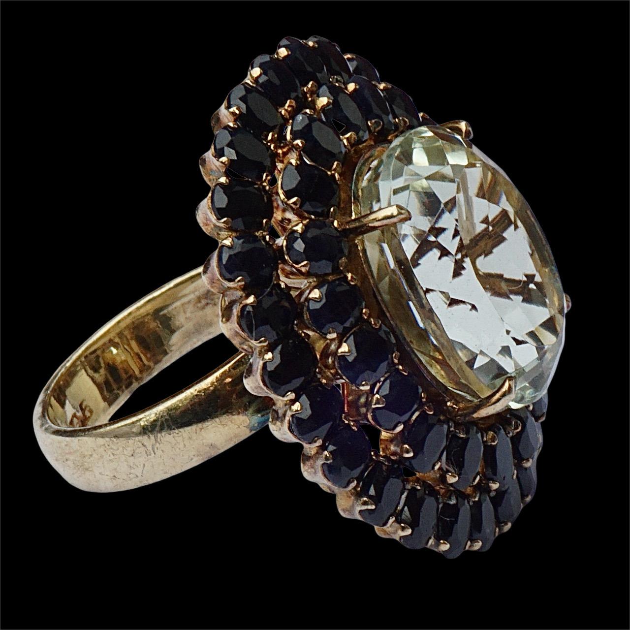 Anello Cocktail in Vermeil d'Oro su Argento Sterling Quarzo al Limone e Zaffiro Blu in vendita 2