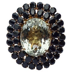 Anello Cocktail in Vermeil d'Oro su Argento Sterling Quarzo al Limone e Zaffiro Blu