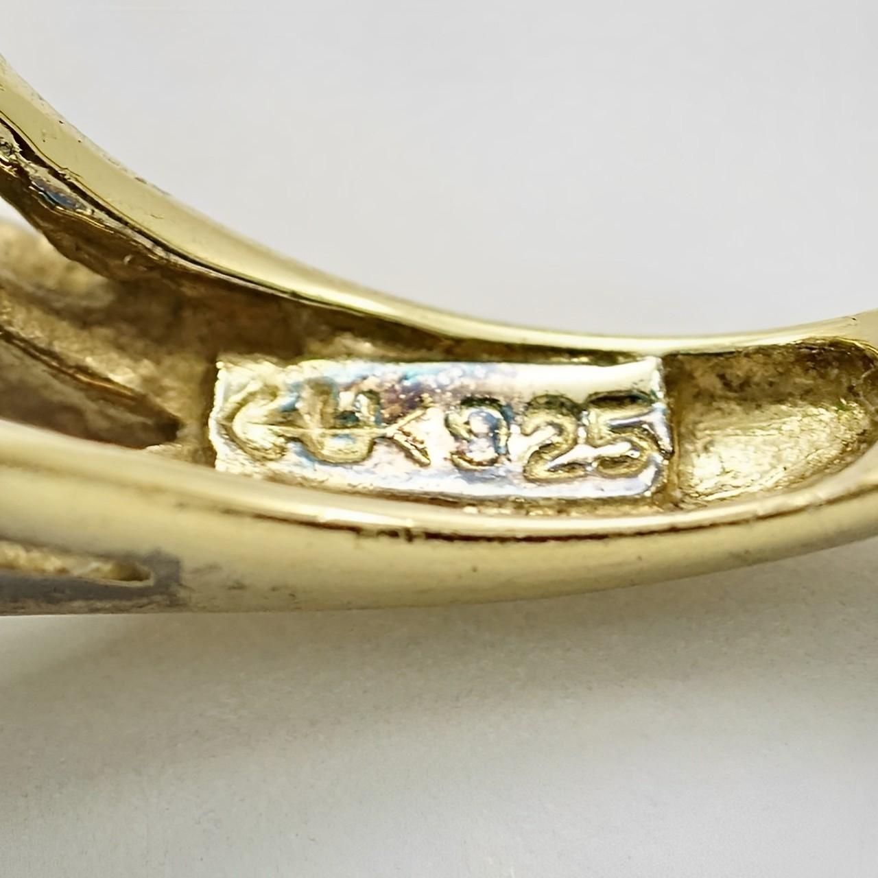 Gold Vermeil on Sterling Silver Rhinestone Cocktail Ring circa 1950s For Sale 1