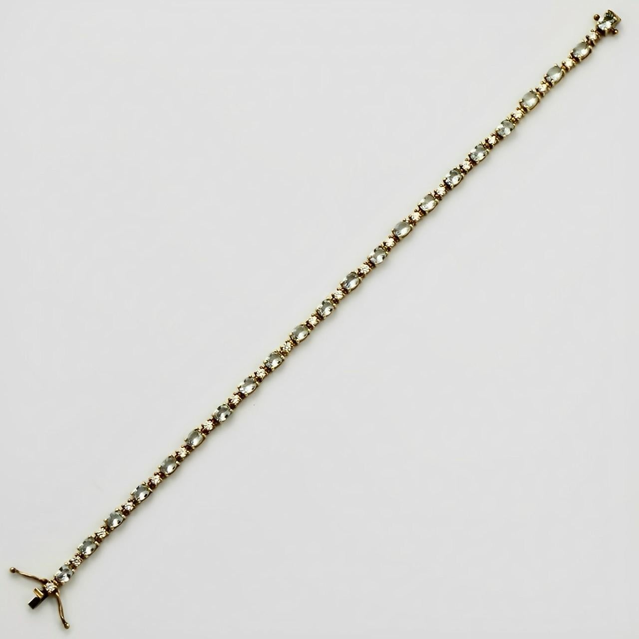 Gold Vermeil on Sterling Silver Tennis Bracelet Pale Blue Clear Cubic Zirconias In Good Condition For Sale In London, GB