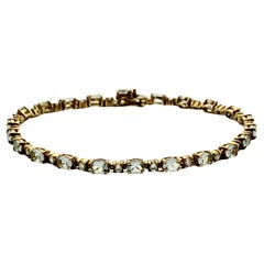 Gold Vermeil on Sterling Silver Tennis Bracelet Pale Blue Clear Cubic Zirconias