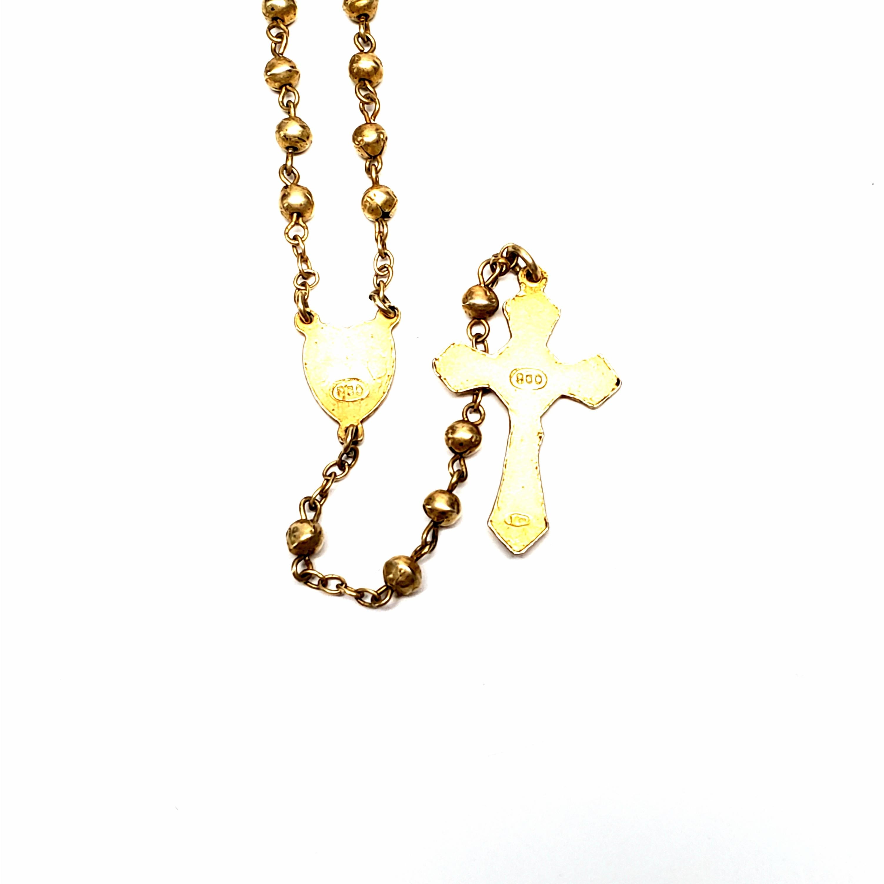 Gold Vermeil Over 800 Silver Rosary with Round Filigree Box Pendant 6