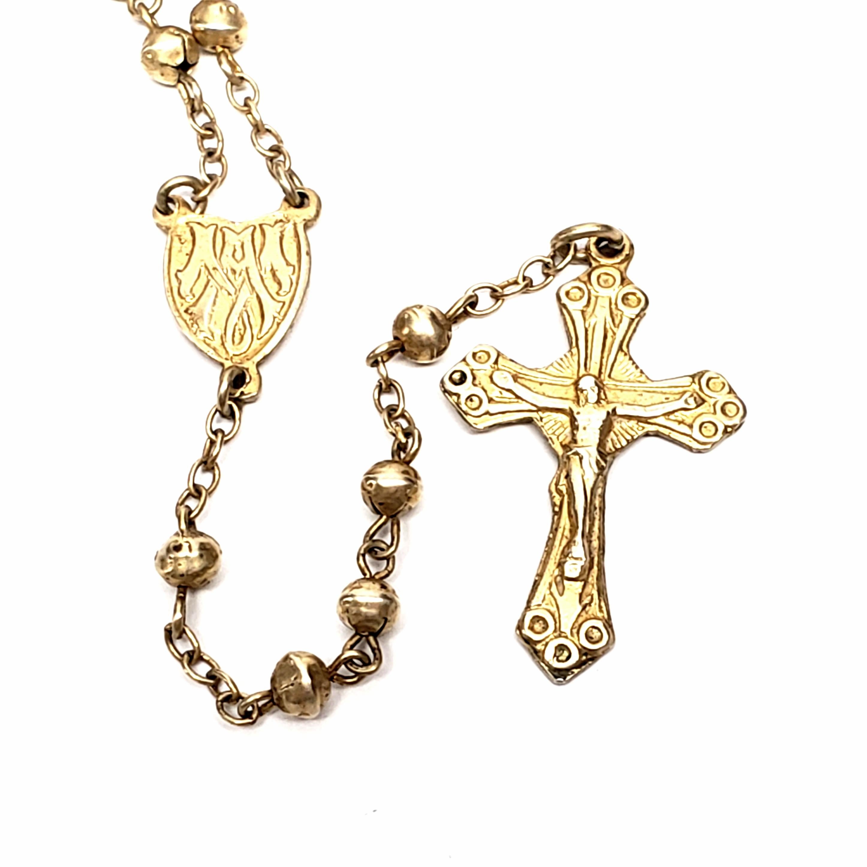 Gold Vermeil Over 800 Silver Rosary with Round Filigree Box Pendant 5