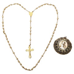 Gold Vermeil Over 800 Silver Rosary with Round Filigree Box Pendant