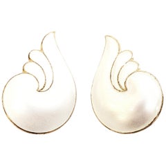 Gold Vermeil Over Sterling Silver White Enamel Earrings
