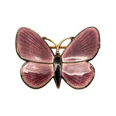Vintage Gold Vermeil Sterling Silver Purple and Black Enamel Butterfly Pin