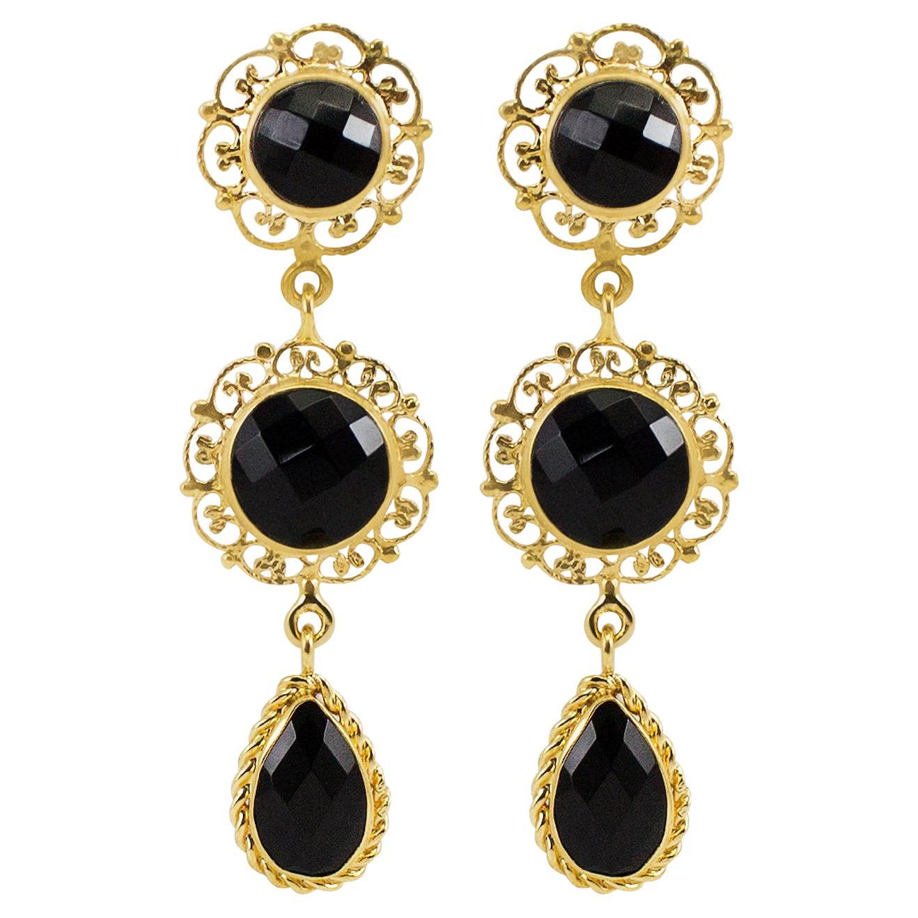 Gold Vermeil Taormina Onyx Earrings For Sale