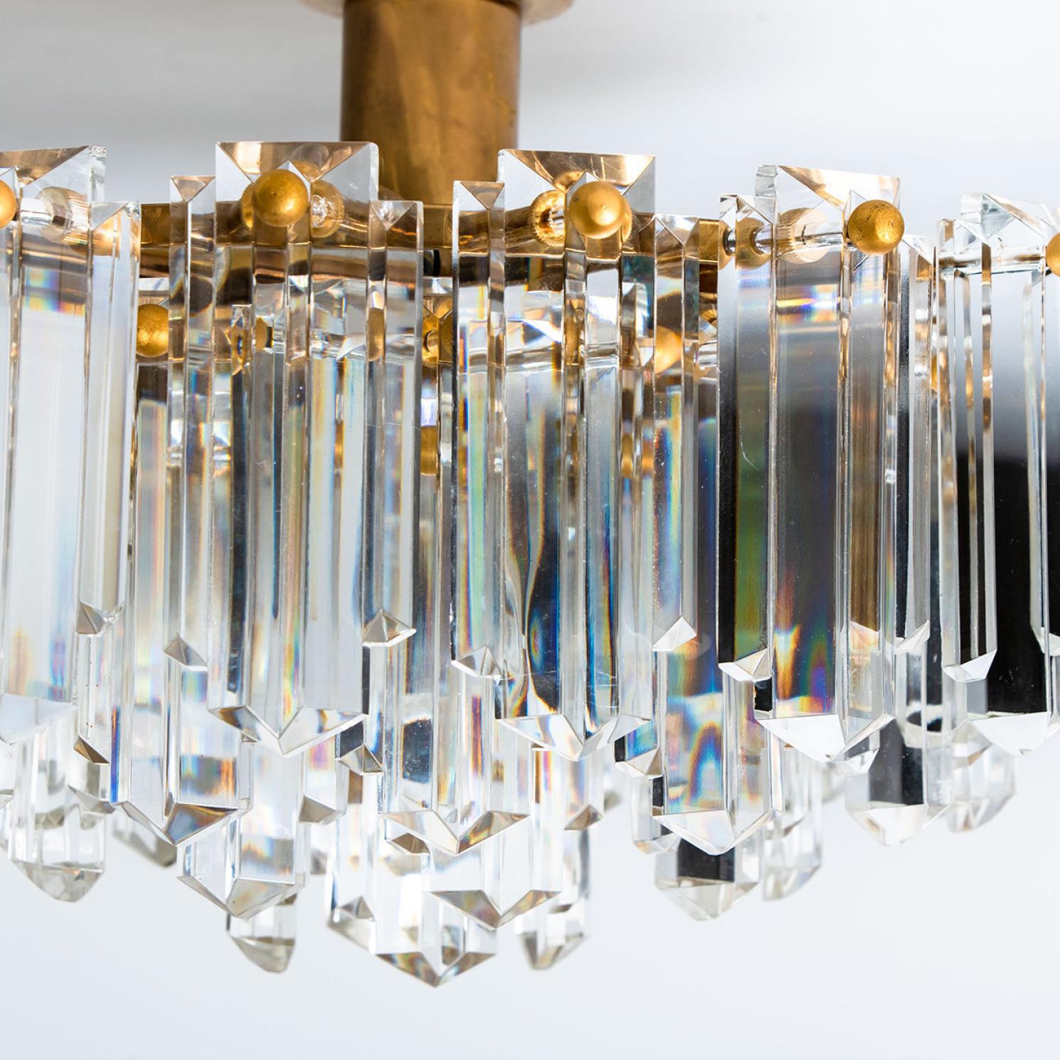 Gold Vertical Glass Messing Chandelier by J.T. Kalmar, 1960s For Sale 2