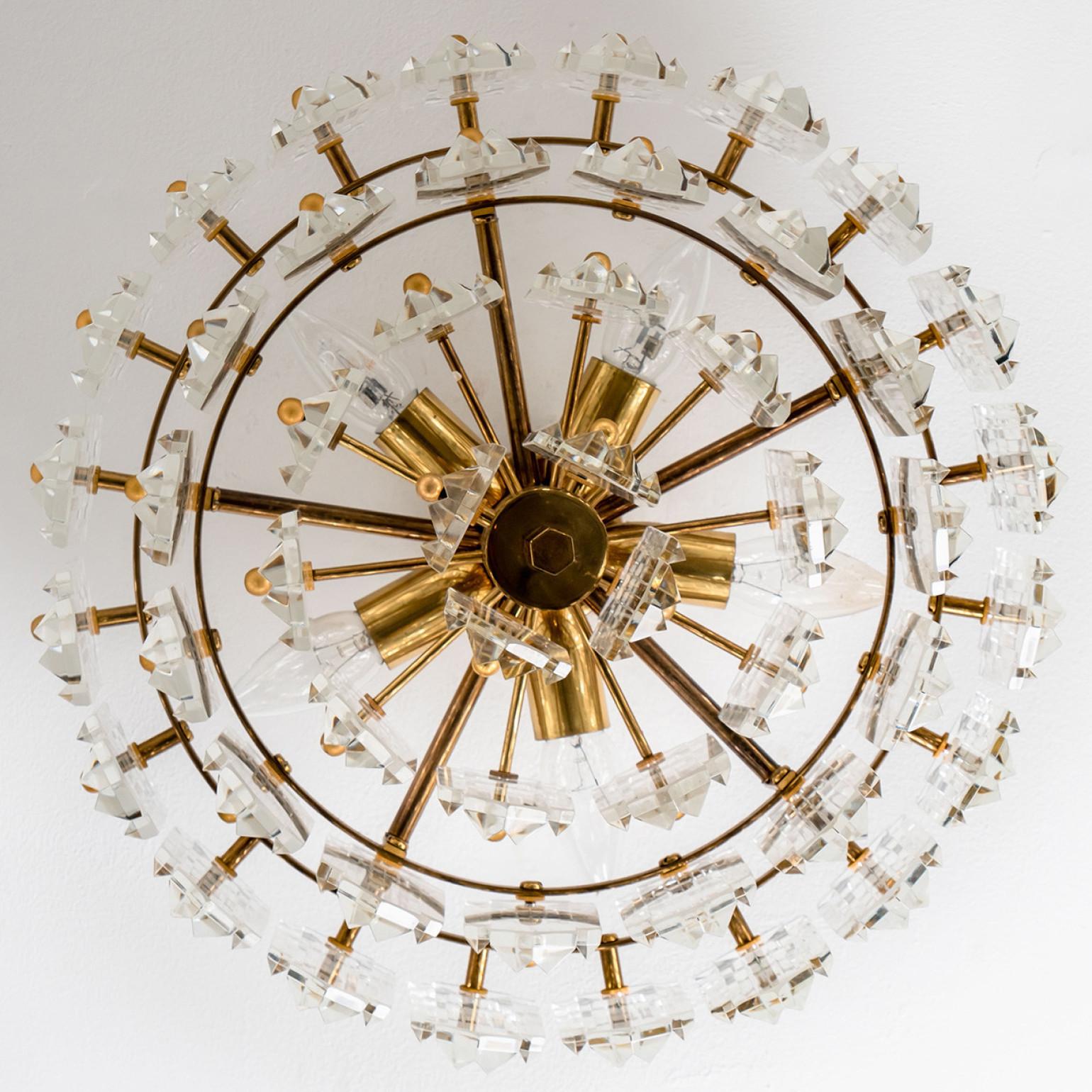 Gold Vertical Glass Messing Chandelier by J.T. Kalmar, 1960s For Sale 6