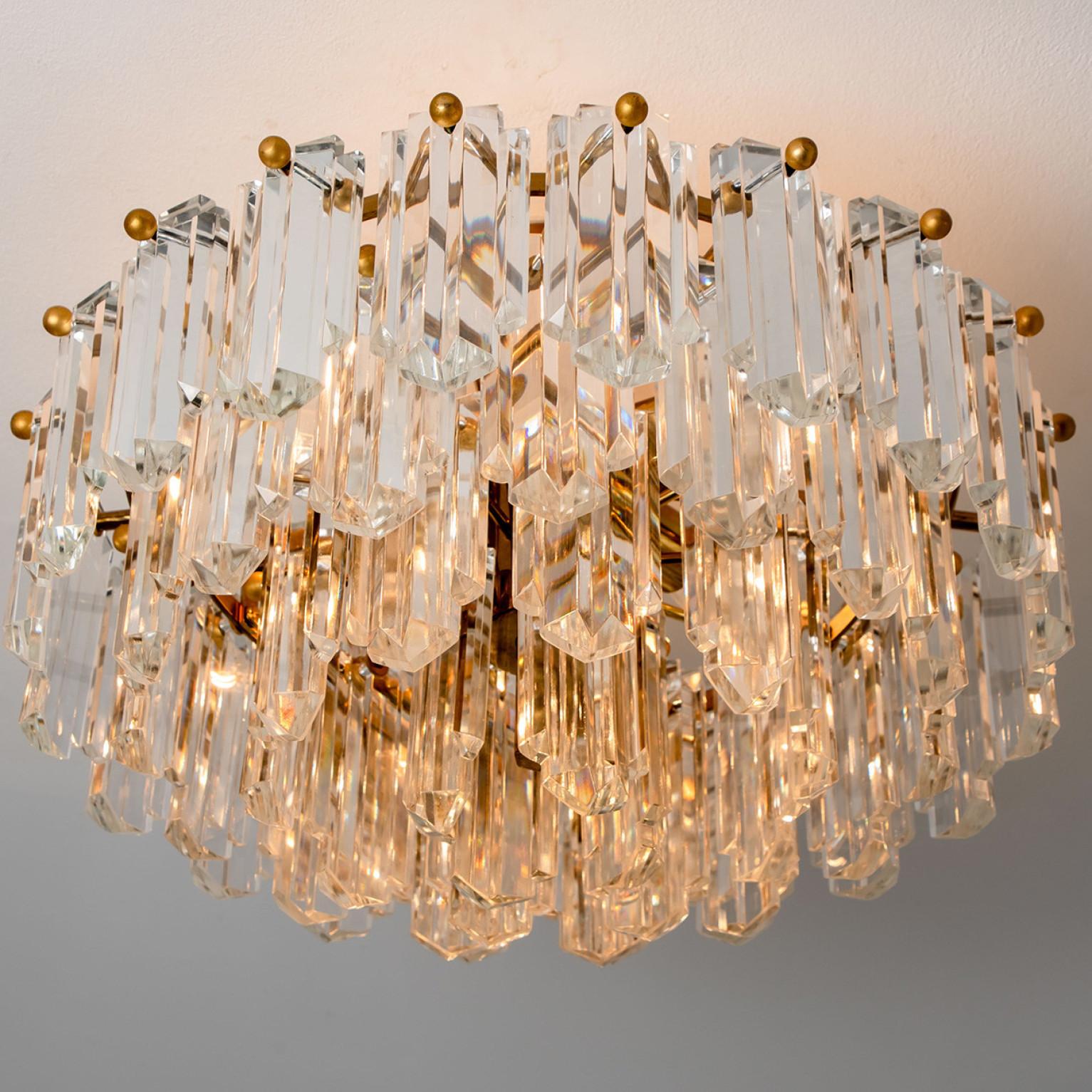 Other Gold Vertical Glass Messing Chandelier by J.T. Kalmar, 1960s For Sale