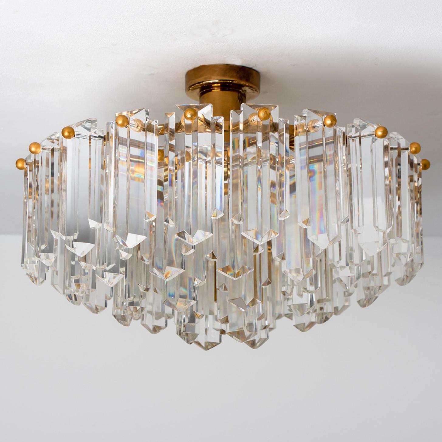 20th Century Gold Vertical Glass Messing Chandelier by J.T. Kalmar, 1960s For Sale