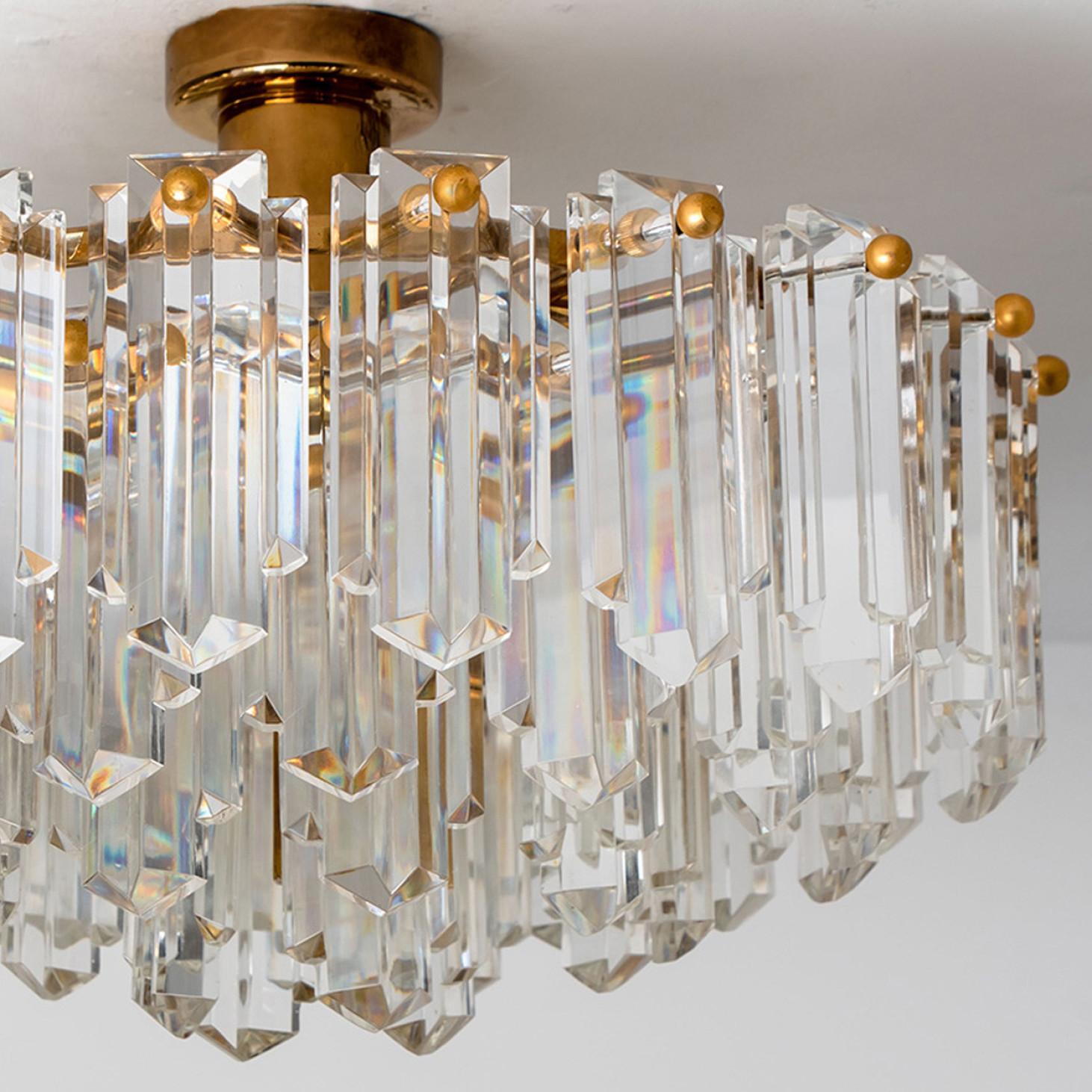 Metal Gold Vertical Glass Messing Chandelier by J.T. Kalmar, 1960s For Sale