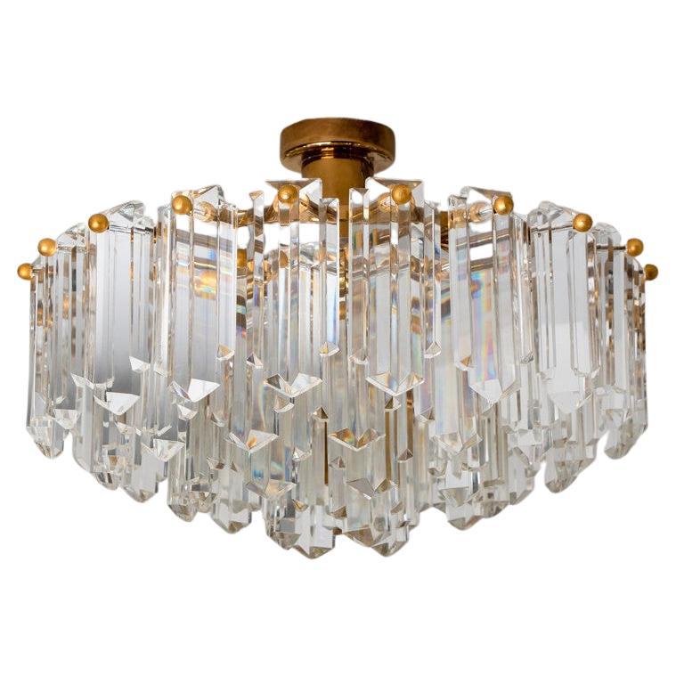 Gold Vertical Glass Messing Chandelier by J.T. Kalmar, 1960s For Sale