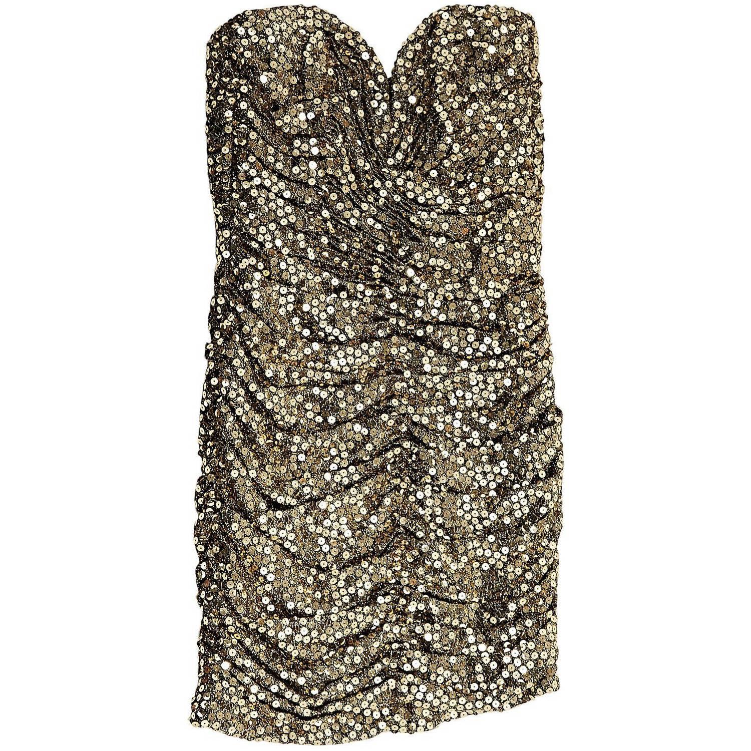 Gold Vicky Tiel Sequin Strapless Mini Dress