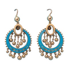 Pendientes victorianos de oro con esmalte azul