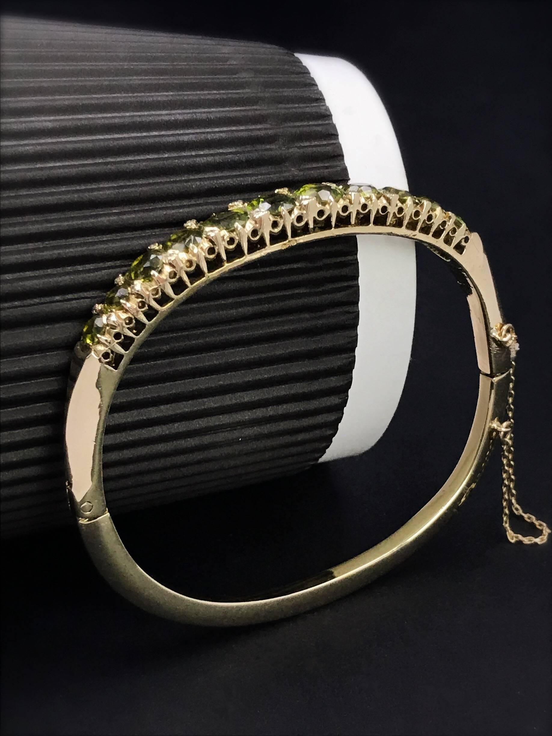 Women's Gold Victorian Peridot and Diamond Bangle Bracelet