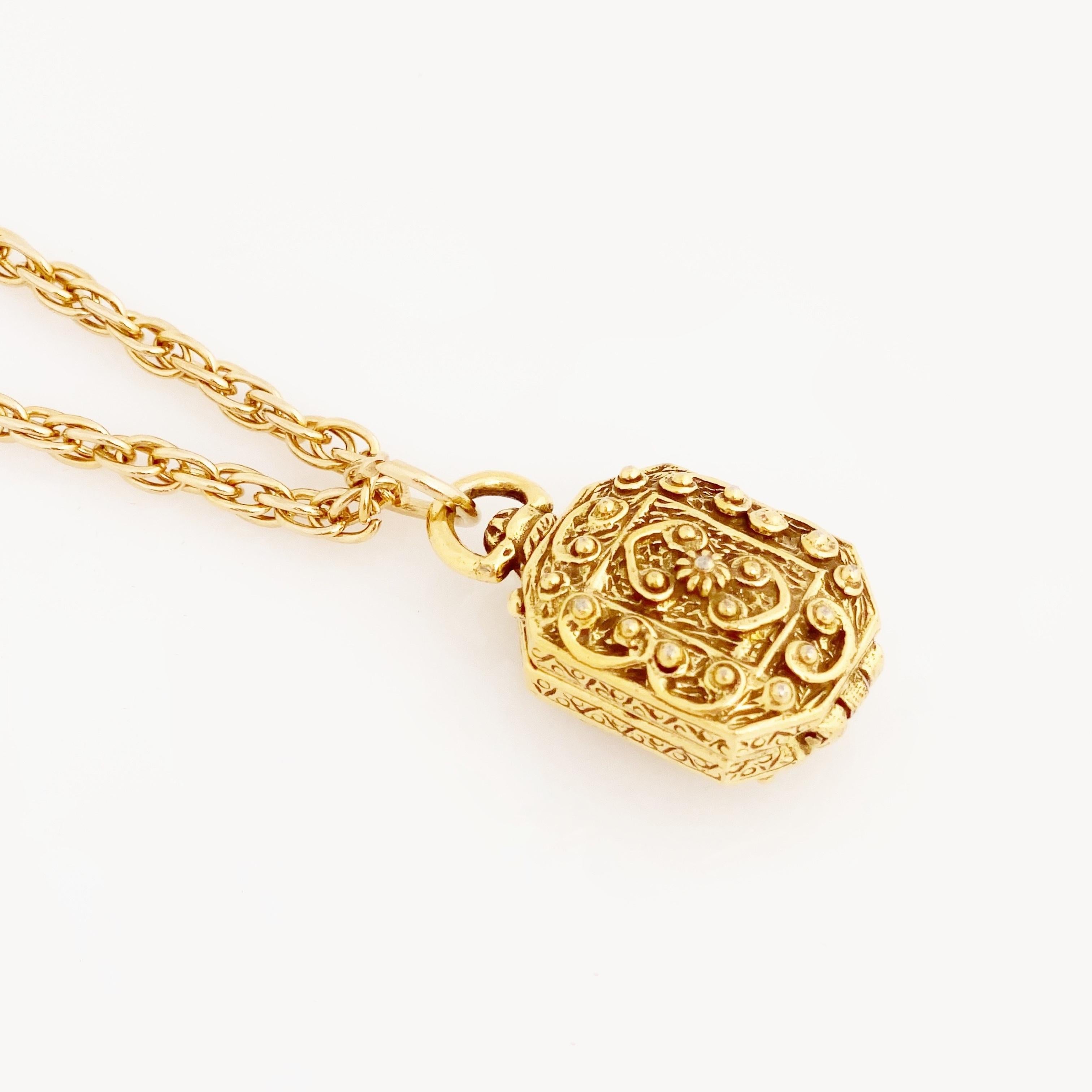 Gold Victorian Revival Locket Necklace By Goldette, 1960s 1
