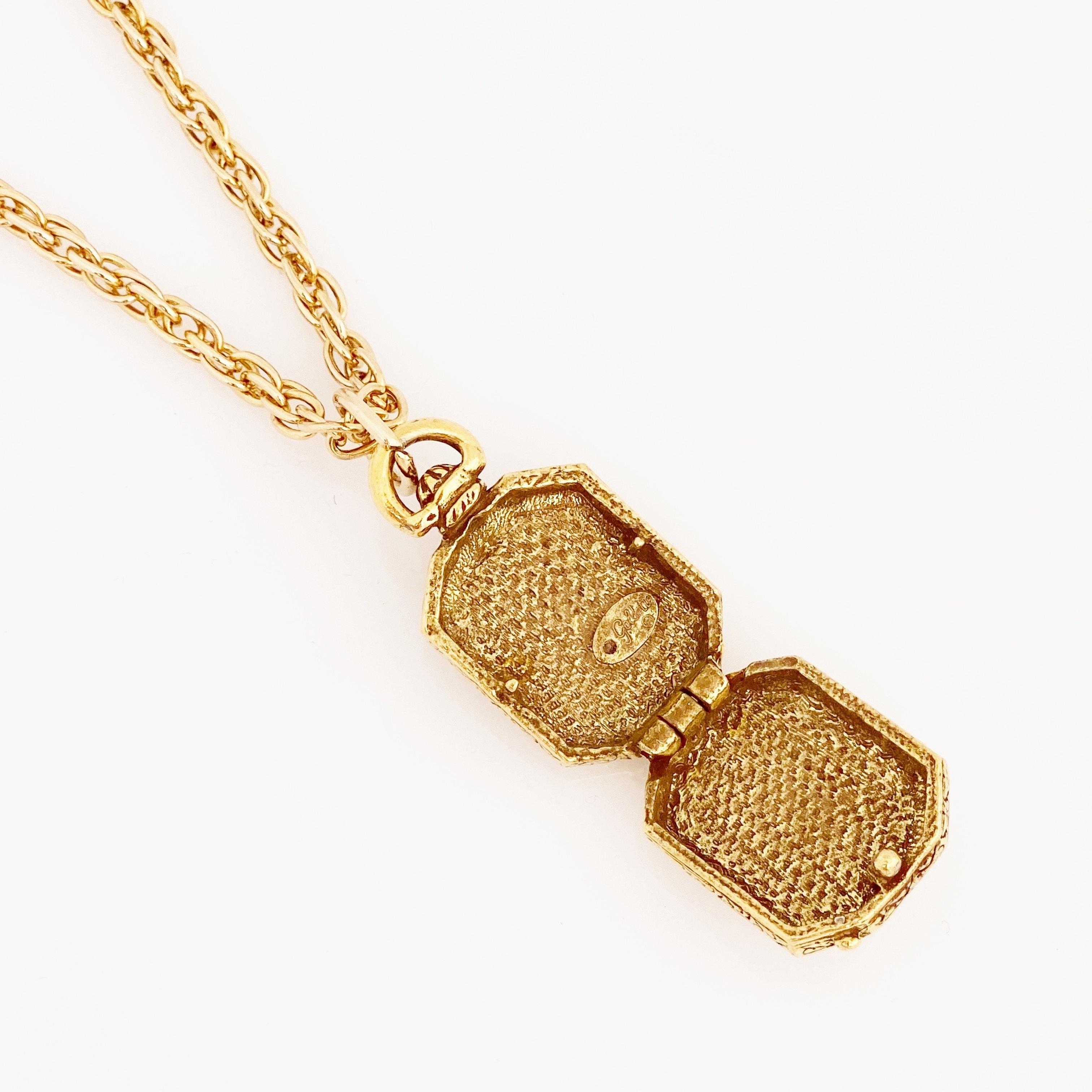 Gold Victorian Revival Locket Necklace By Goldette, 1960s 2