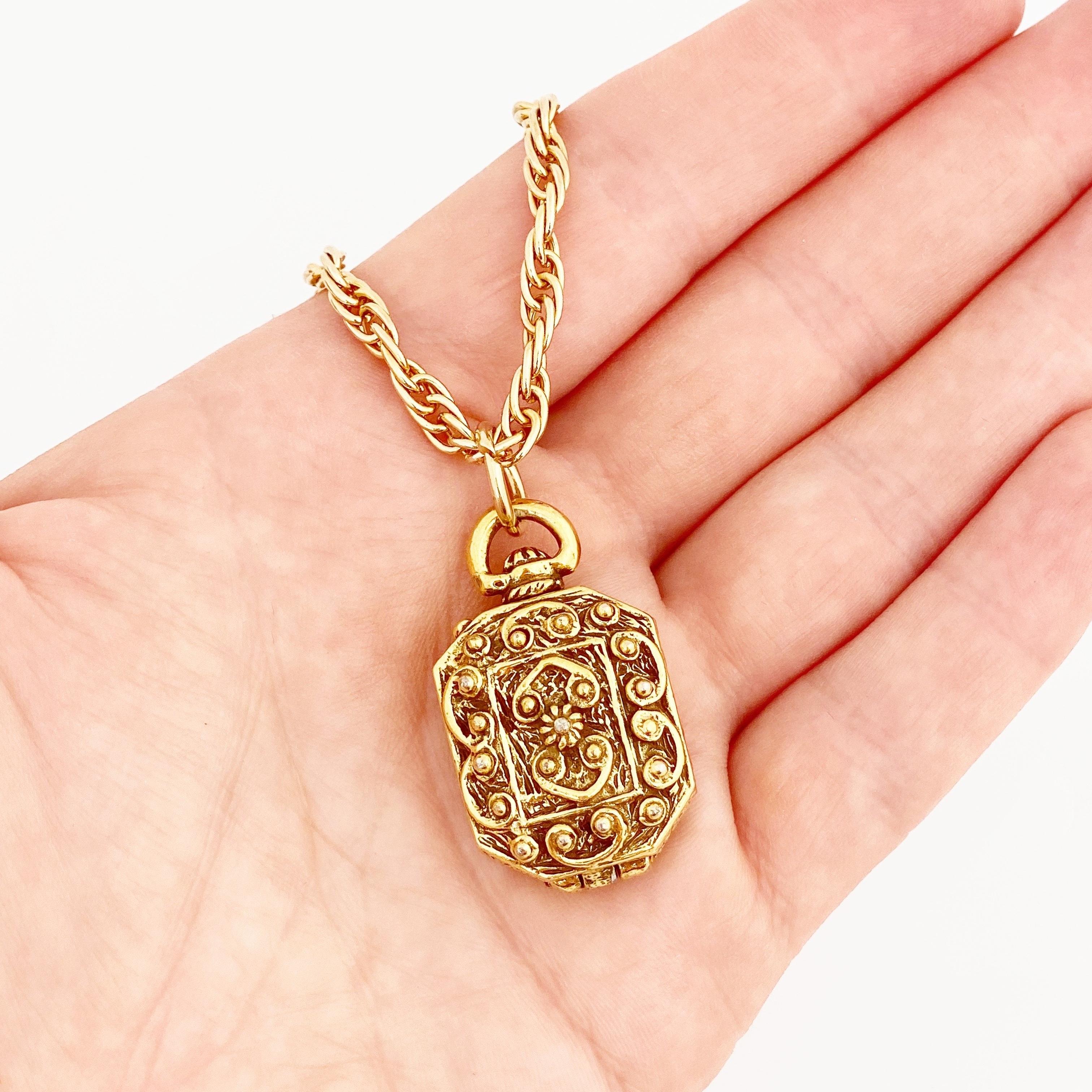Gold Victorian Revival Locket Necklace By Goldette, 1960s 2