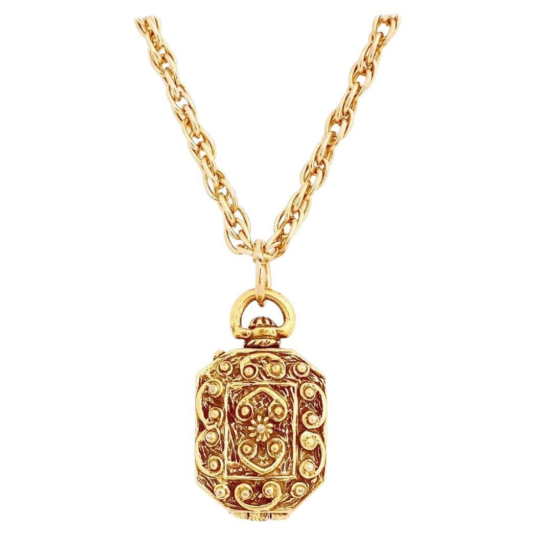Gold Victorian Revival Locket Necklace By Goldette, 1960s