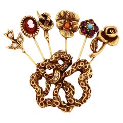 Retro Gold Victorian Revival Stick Pin Brooch By Goldette, 1960s