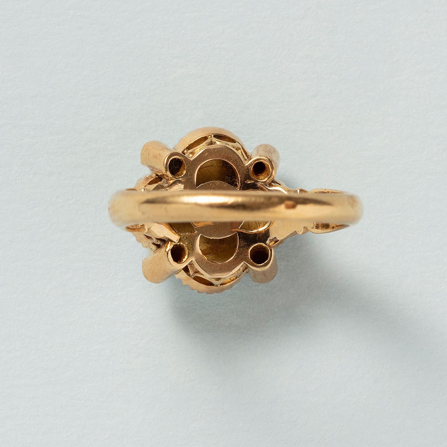 Old Mine Cut Gold Victorian Ring with Pearls and Diamonds For Sale