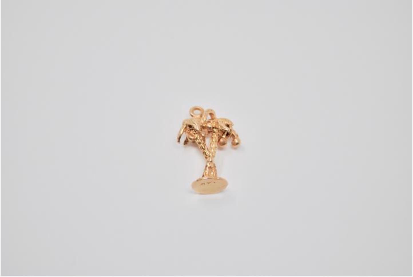 Women's or Men's Gold Vintage 14 Karat Palm Tree with Moveable Coconuts Charm For Sale