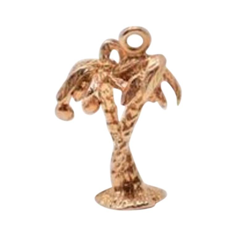 Gold Vintage 14 Karat Palm Tree with Moveable Coconuts Charm For Sale