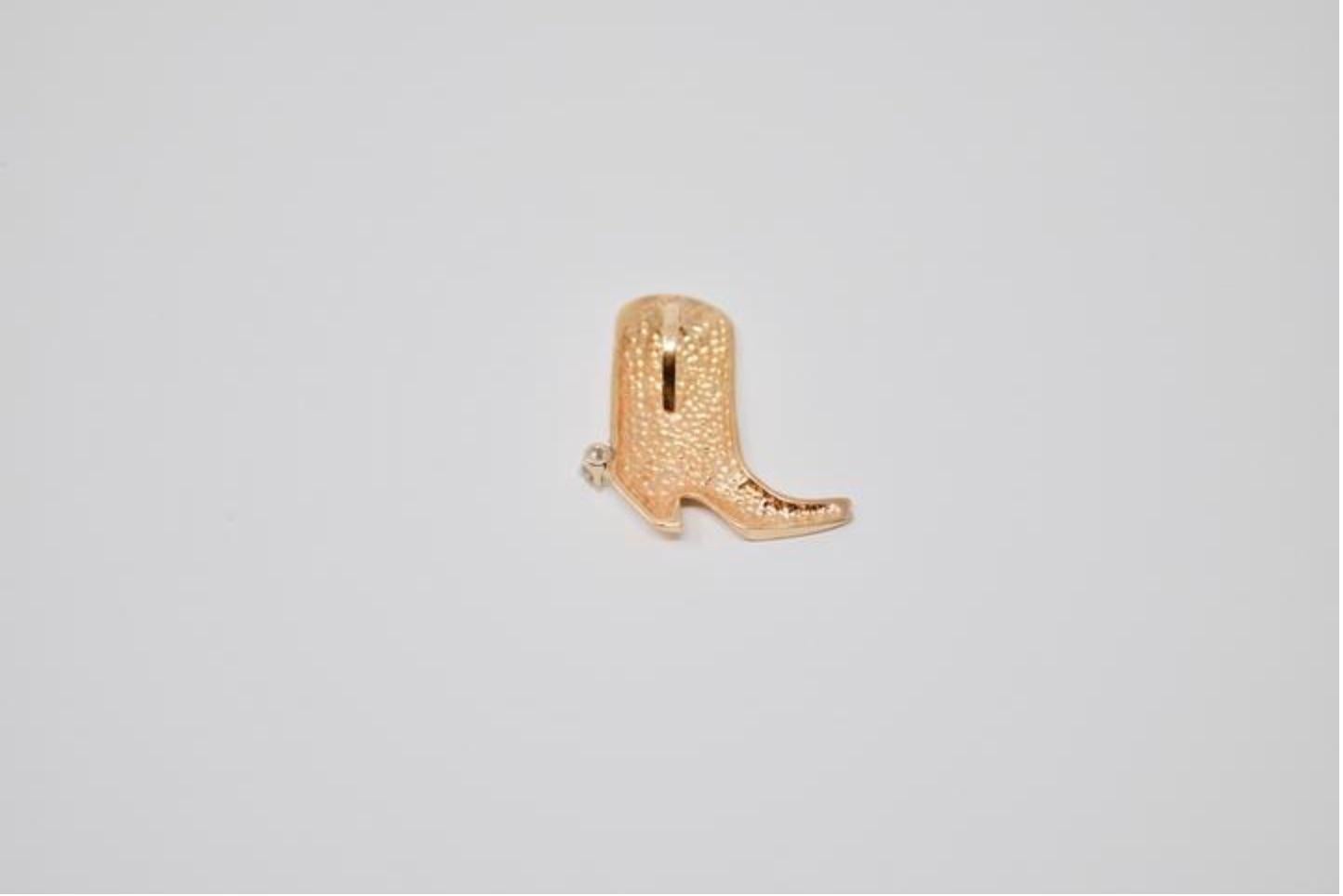 Women's or Men's Gold Vintage 14 Karat with Diamond Cowboy Boot Charm For Sale
