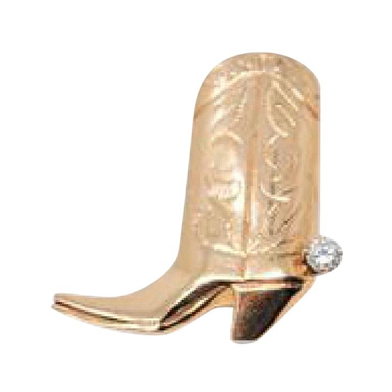 Gold Vintage 14 Karat with Diamond Cowboy Boot Charm For Sale