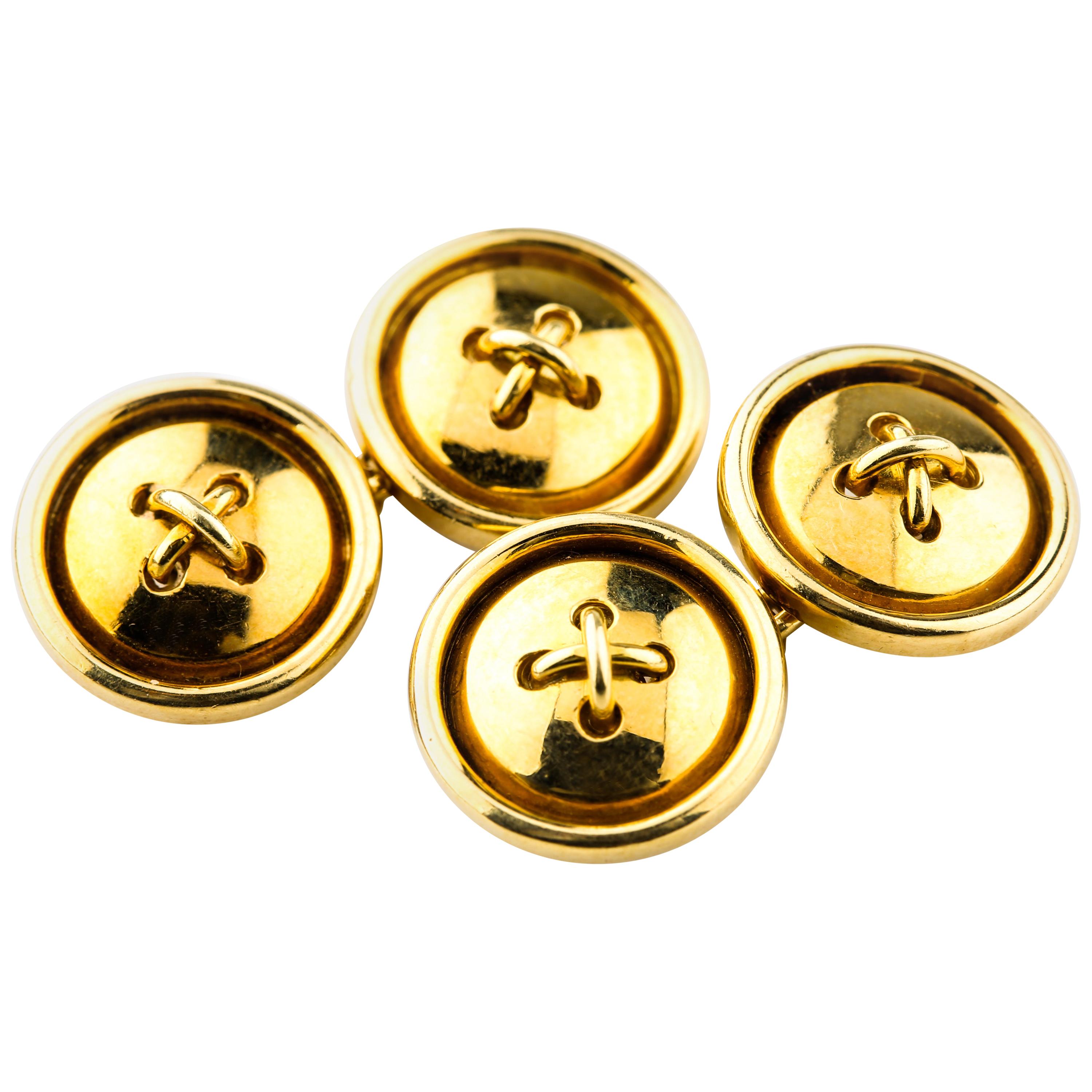 Gold Vintage Button-Style Cufflinks in 18 Karat Yellow Gold